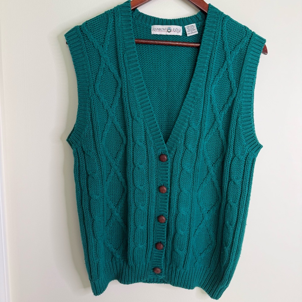 Vintage Rainbow Ridge Cotton Blend Chunky Knit Grandpa Vest Size Medium